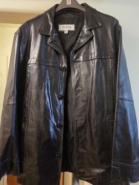 Wilsons Leather Mens Black Leather Button-Front Jacket